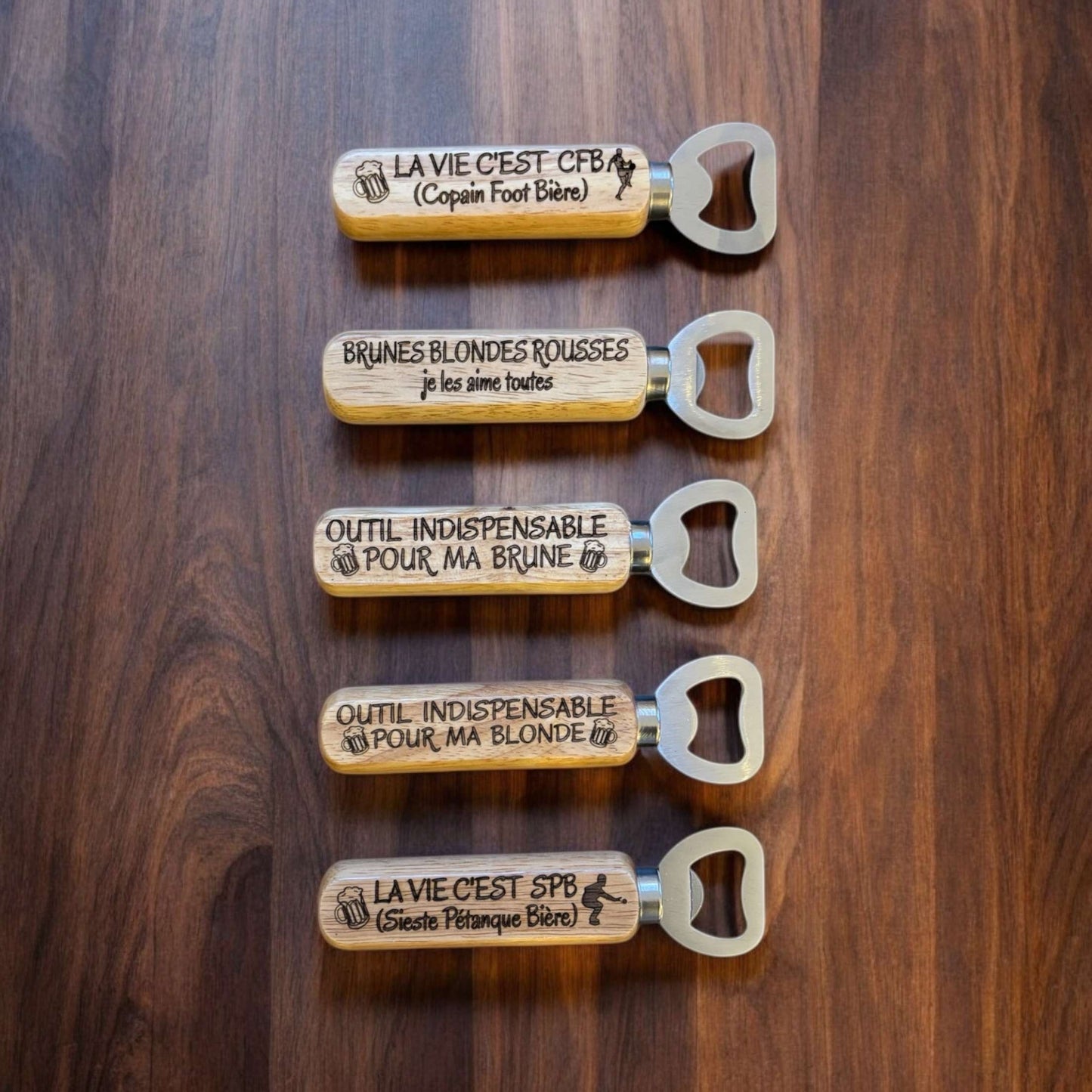 Décapsuleur personnalisé en bois - Empreinte Créative