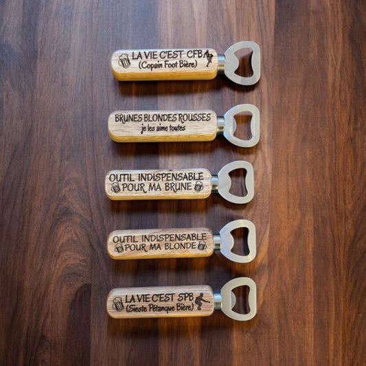 Décapsuleur personnalisé en bois - Empreinte Créative