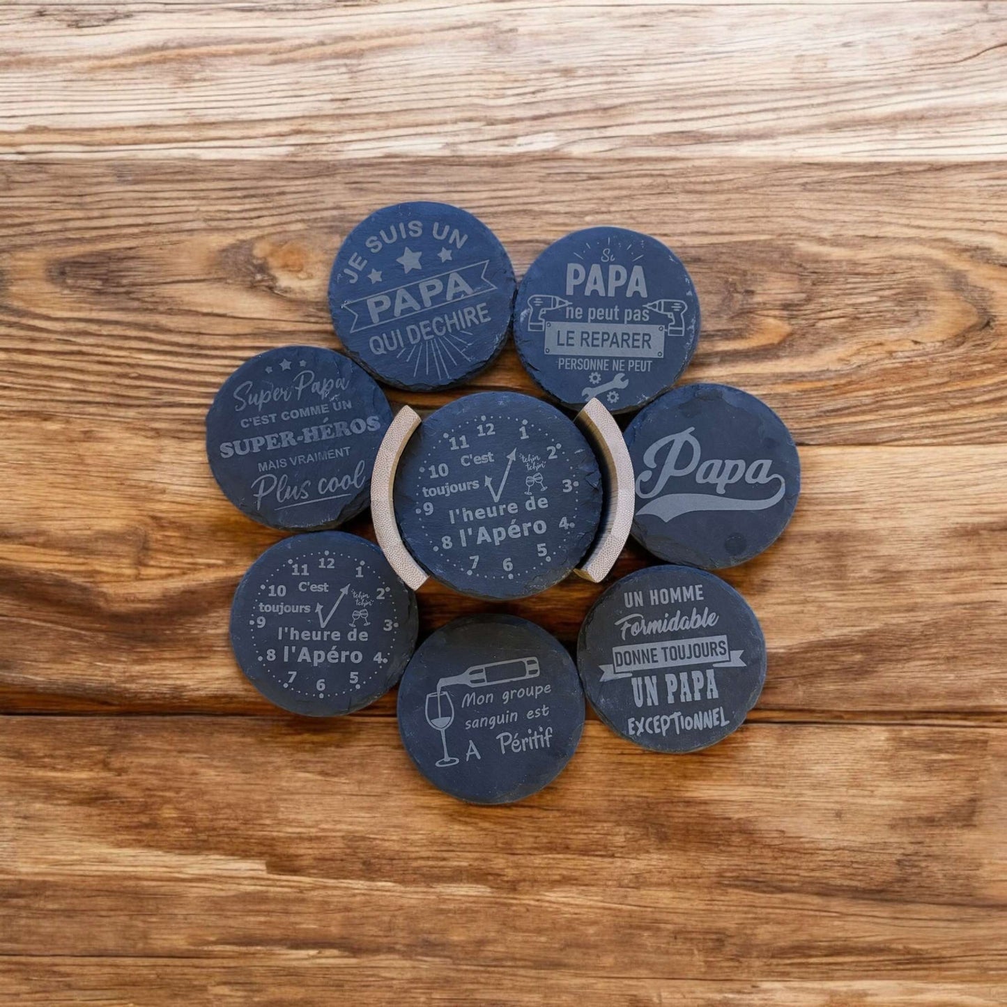 Dessous de verres en ardoise personnalisés avec support - Empreinte Créative