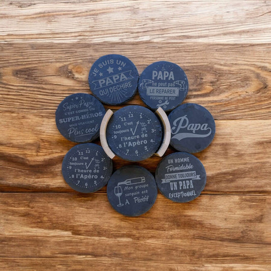 Dessous de verres en ardoise personnalisés avec support - Empreinte Créative