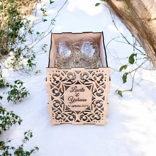 Coffret en bois et verres a vin à personnalisés - Empreinte Créative