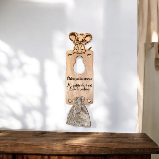 Sac à dents petite souris accroche-porte en bois personnalisé - Empreinte Créative