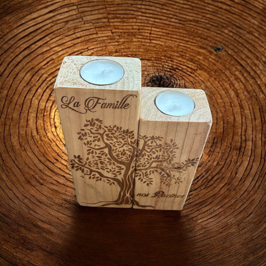 Bougeoir double en bois personnalisé - Empreinte Créative