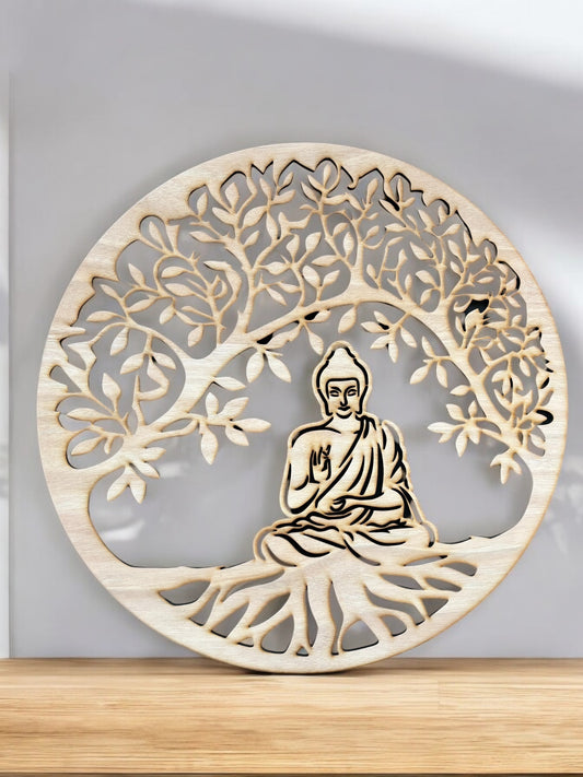 Arbre de vie en bois avec bouddha personnalisé 40cm - Empreinte Créative