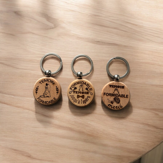 Porte clé en bois personnalisé cadeau invité mariage - Empreinte Créative
